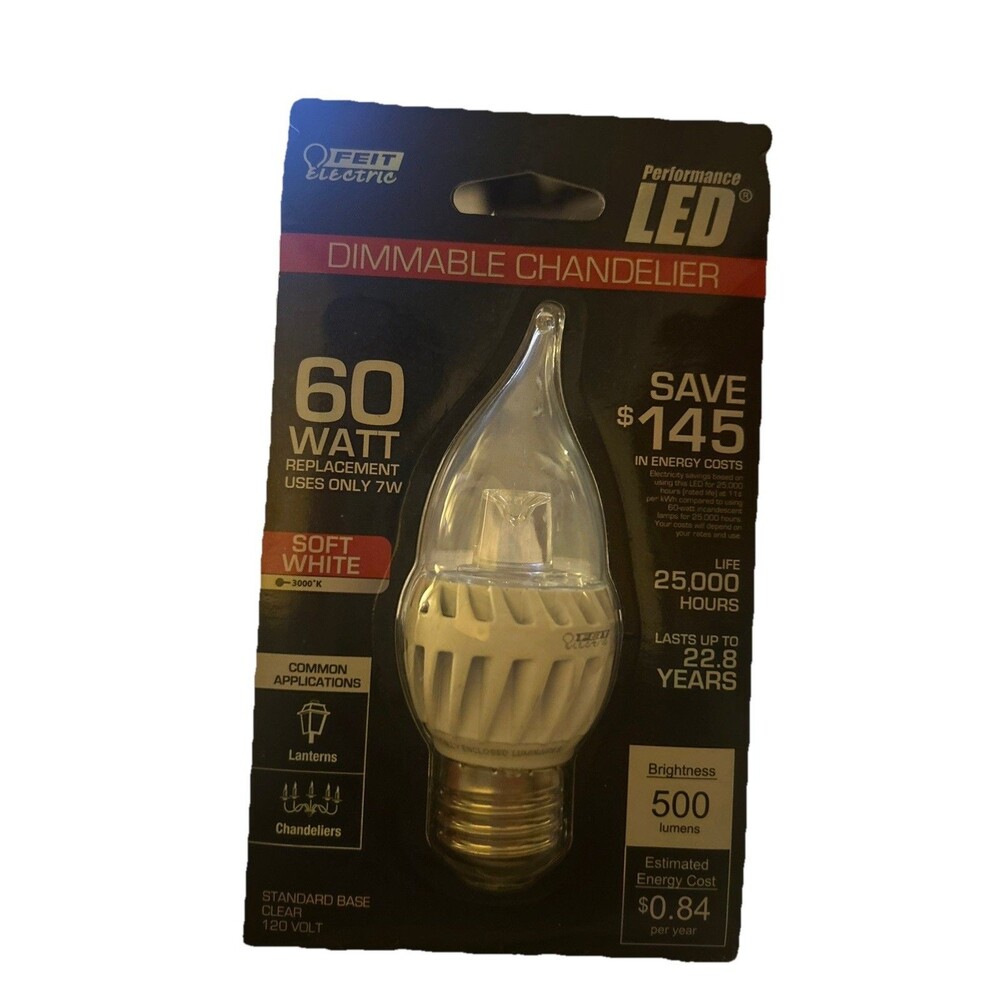 Feit - LED Flame Tip 7.5W/60W Rep. - Dimmable Chandelier Bulb - E12 Candelabra